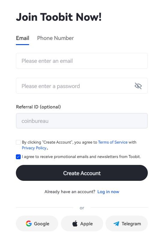 1. Sign Up to Toobit